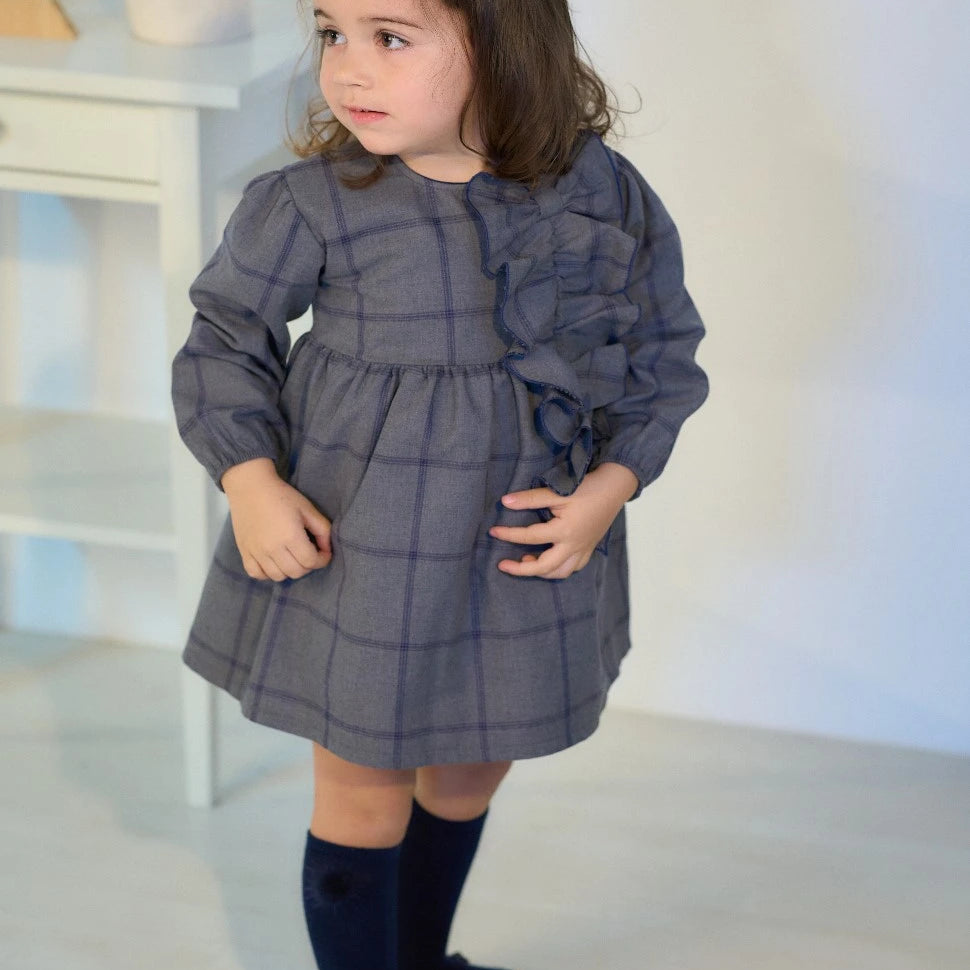 blue and grey check dress from rapife winter 23 collection