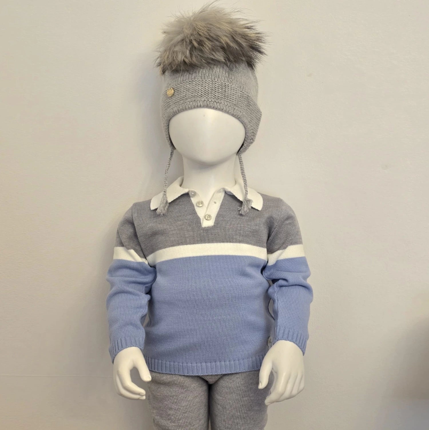 granlei boys sky and grey knit top and trousers set