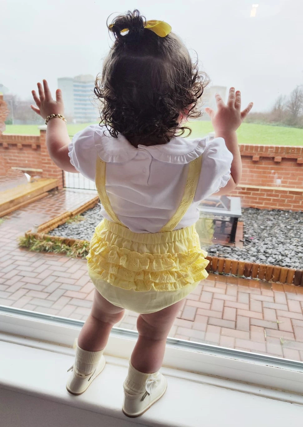 Lemon Broderie Anglaise Dungaree Set by caramelo kids