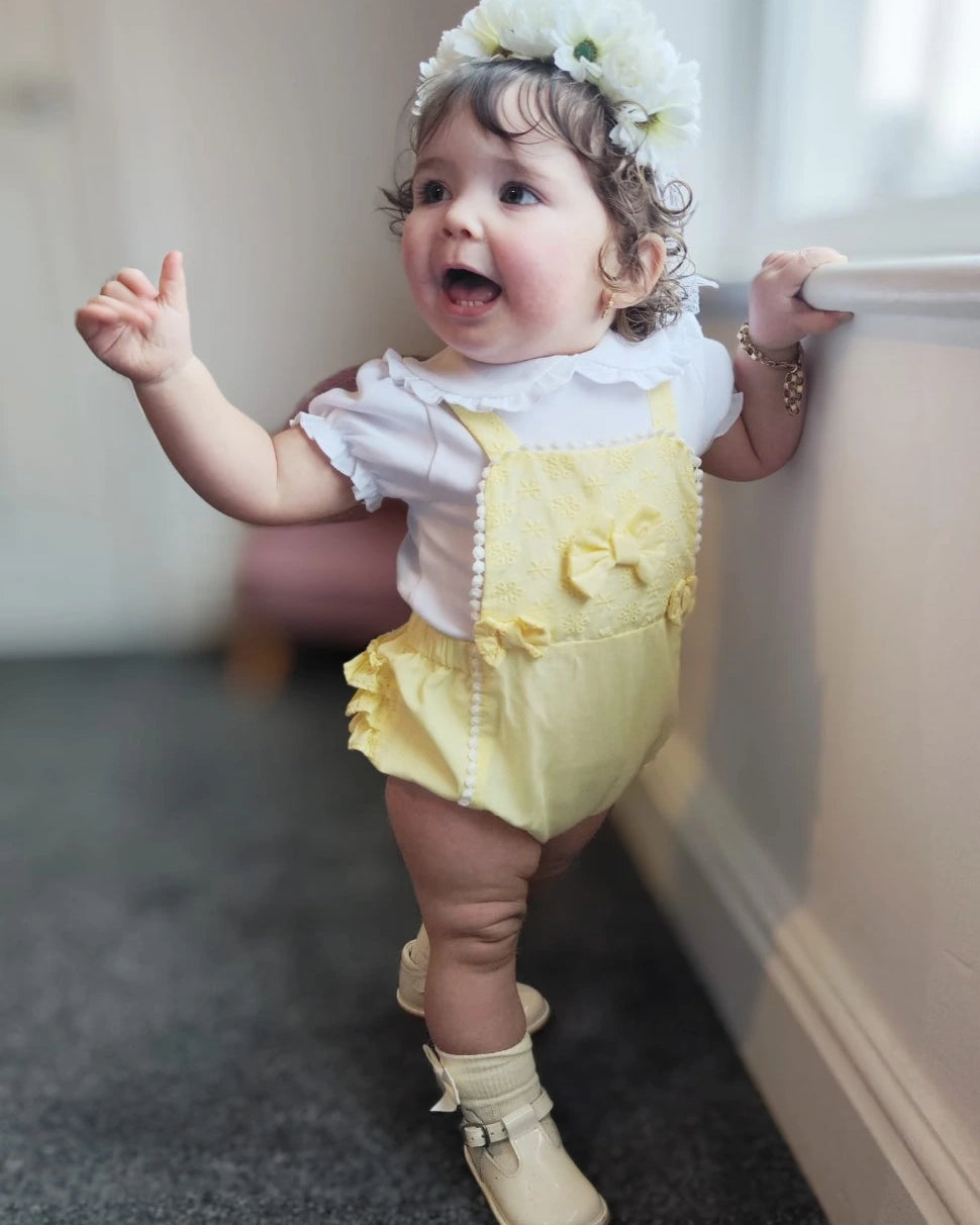 Lemon Broderie Anglaise Dungaree Set by caramelo kids from tors childrens wear