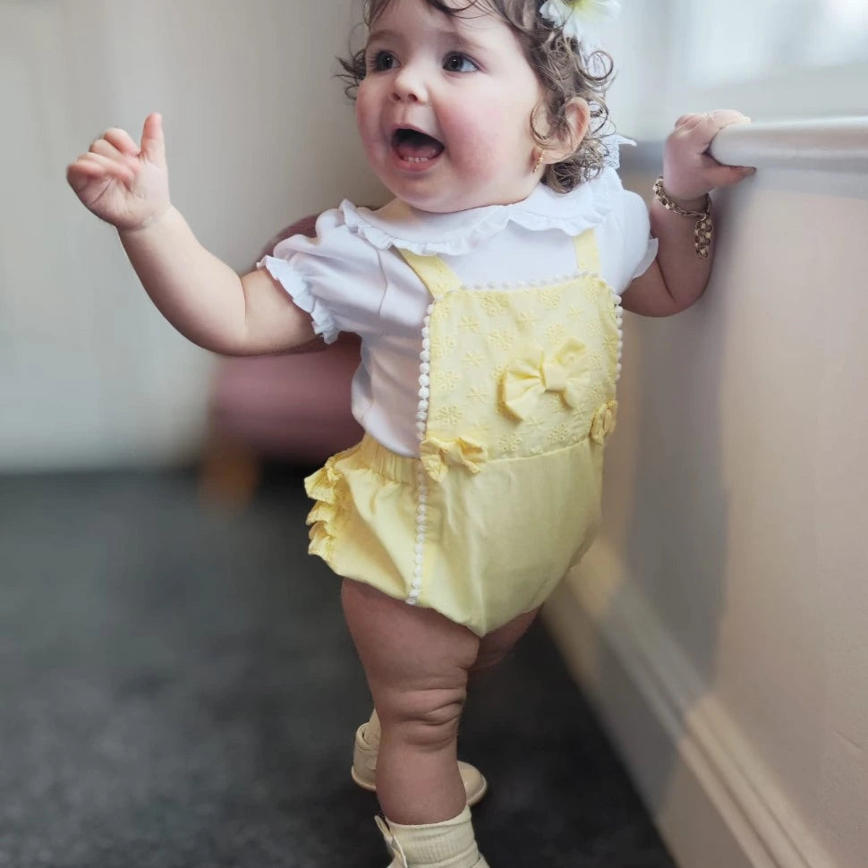 Lemon Broderie Anglaise Dungaree Set by caramelo kids from tors childrens wear