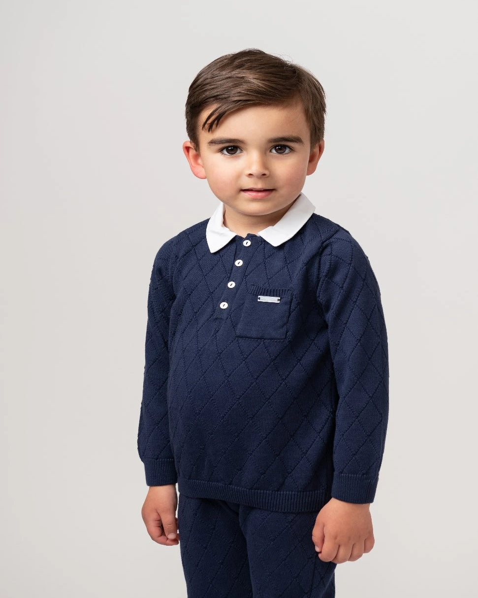 navy diamond knotted two piece set from caramelo kids