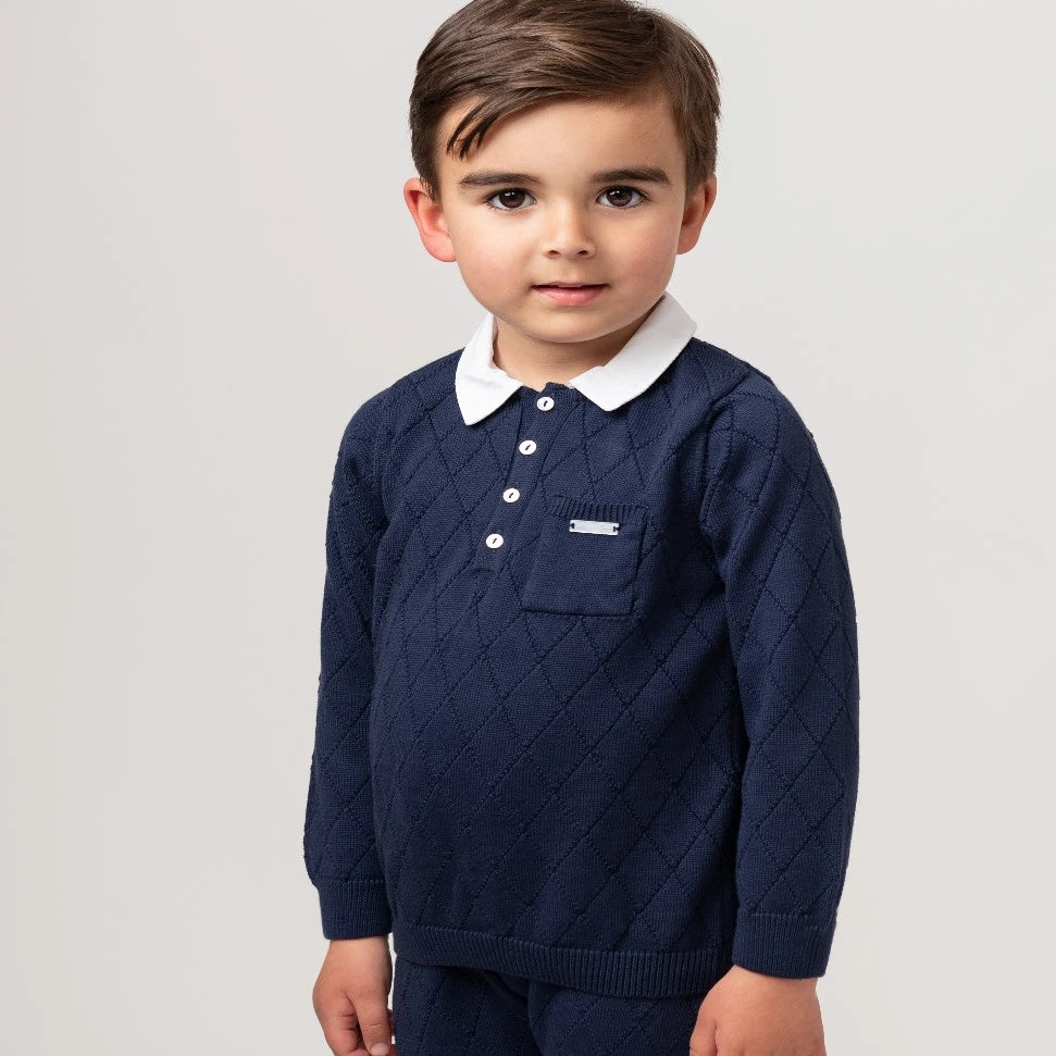 navy diamond knotted two piece set from caramelo kids