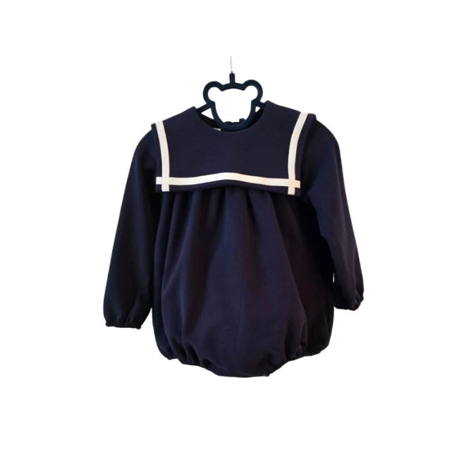 Navy velvet boys romper by fofettes by chic