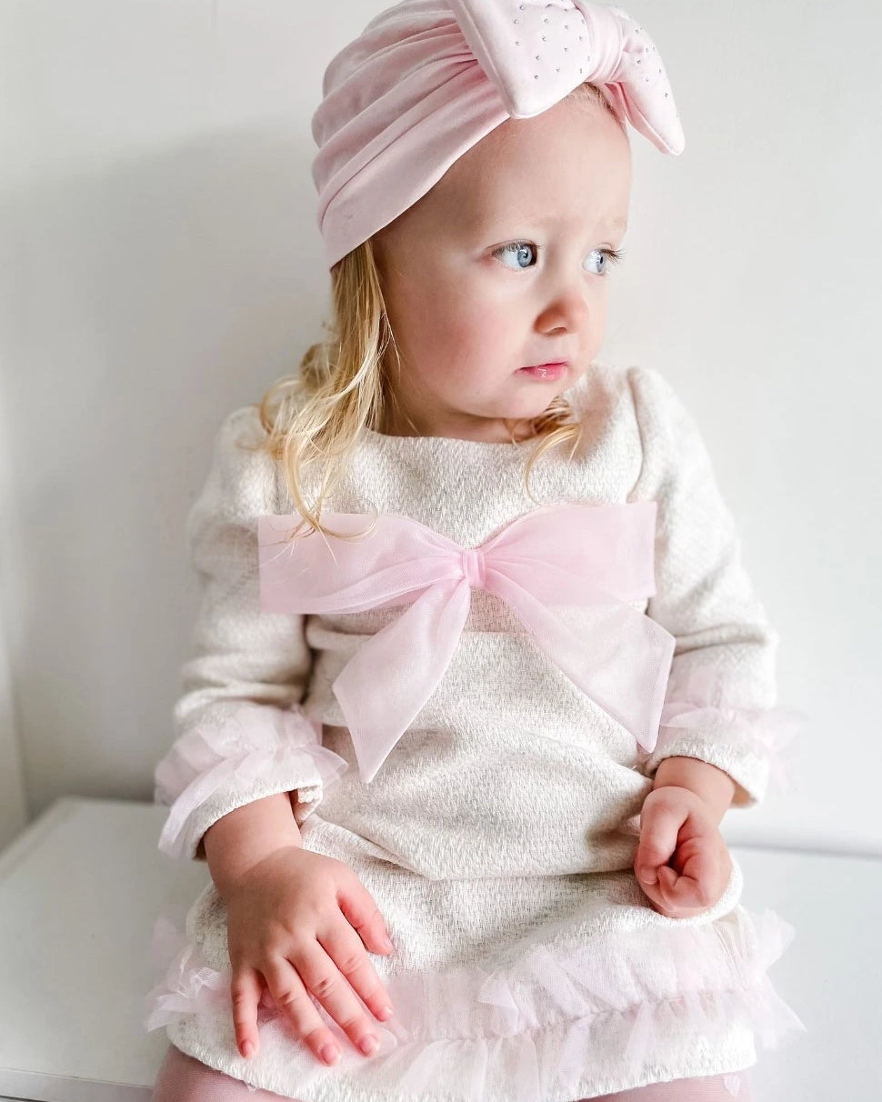 caramelo kids Pink Tweed Tulle Bow Dress & Coat available at tors childrens wear 