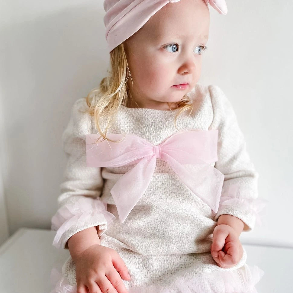 caramelo kids Pink Tweed Tulle Bow Dress & Coat available at tors childrens wear 
