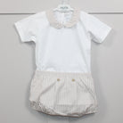 Rapife camel striped bodysuit and shorts set