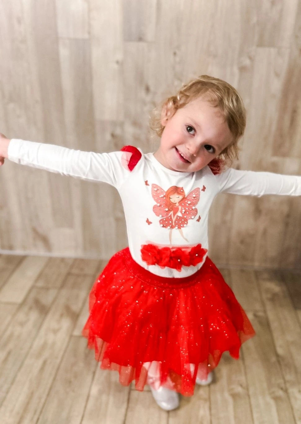 caramelo kids Red Tulle Fairy Sparkle Skirt Set