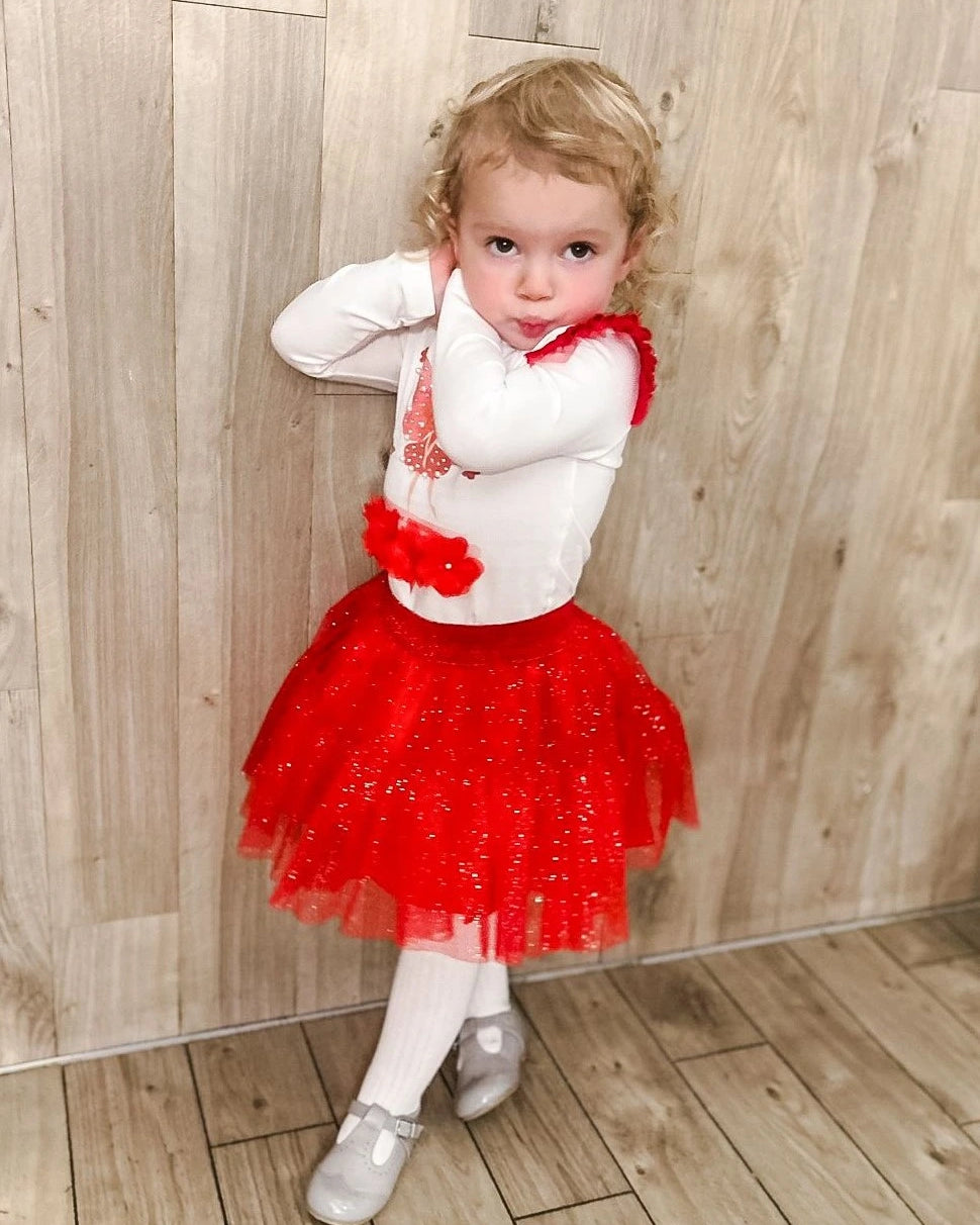 caramelo kids aw23 Red Tulle Fairy Sparkle Skirt Set from tors childrens wear