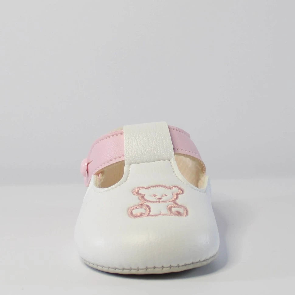 baypods pink teddy motif soft sole shoes available at tors childrens wear