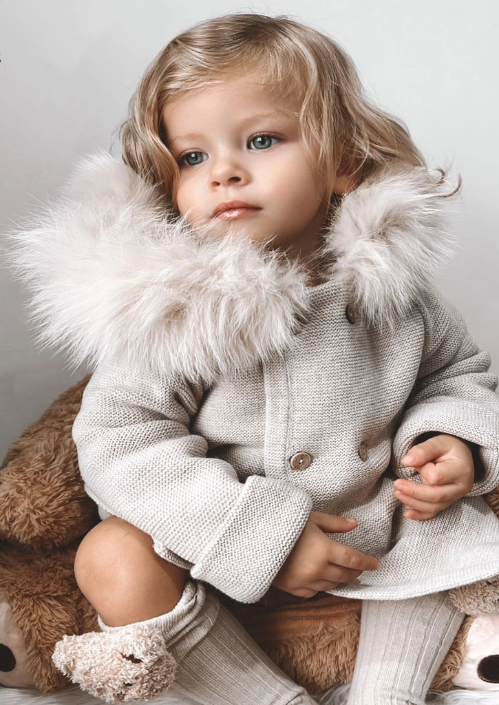beige martin aranda faux fur heeded coat unisex