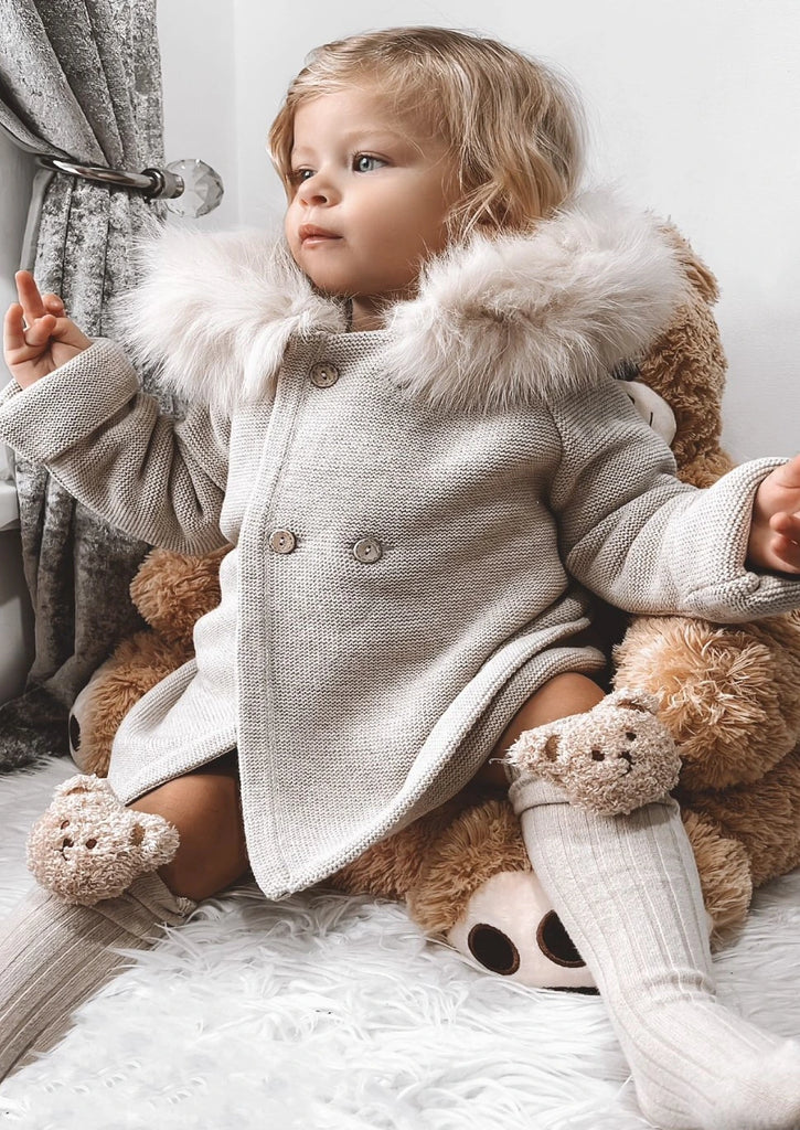 martin aranda beige faux fur hooded coat 