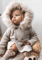 beige fox fur hooded coat by martin aranda from tors childrens wears aw23 collection
