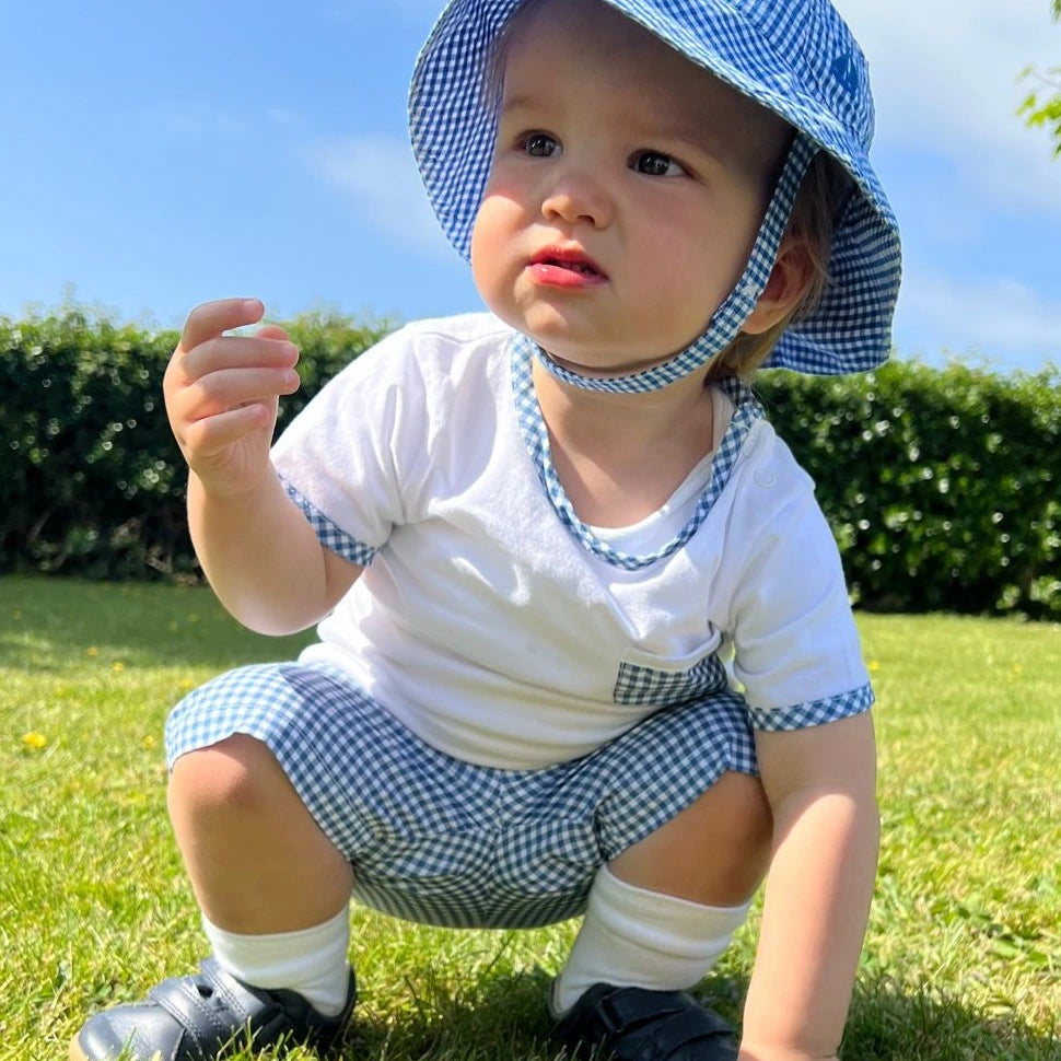 Blue Check T-Shirt & Shorts Set by Portuguese Brand modelled by tors childrens wear brand rep angus