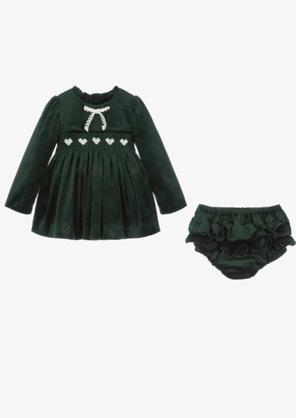 tors childrens wear Bottle Green Smocked Velour Jam Pant Set by caramelo kids