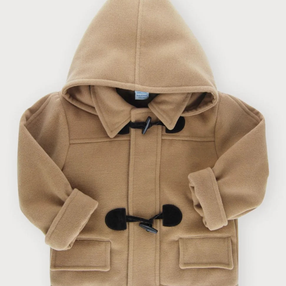 Sardon beige lined duffle coat with hood from tors childrens wear