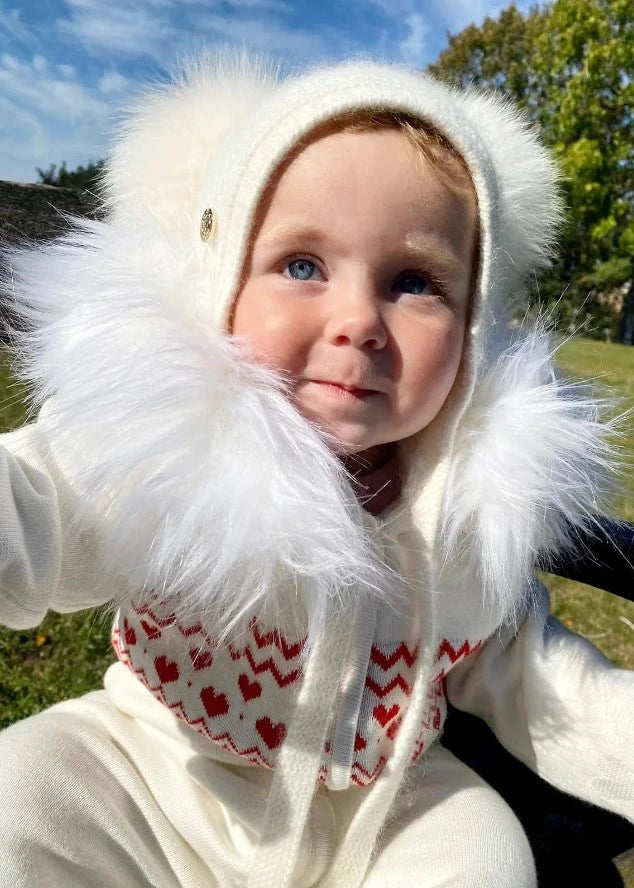 caramelo kids white fur hooded romper from tors childrens wear