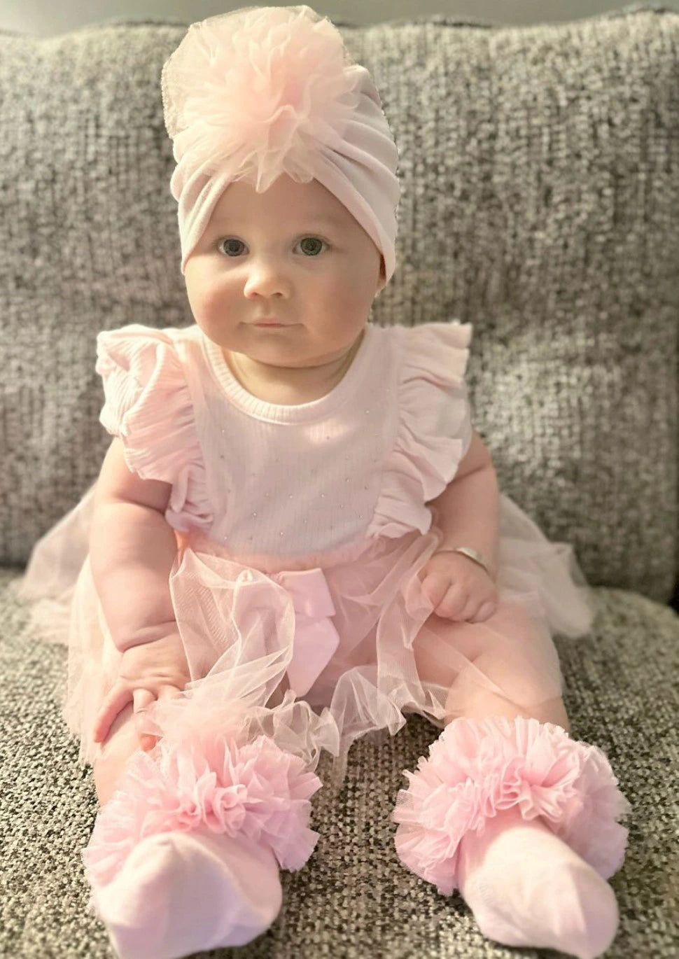 caramelo kids Pink Tulle Dress and Turban