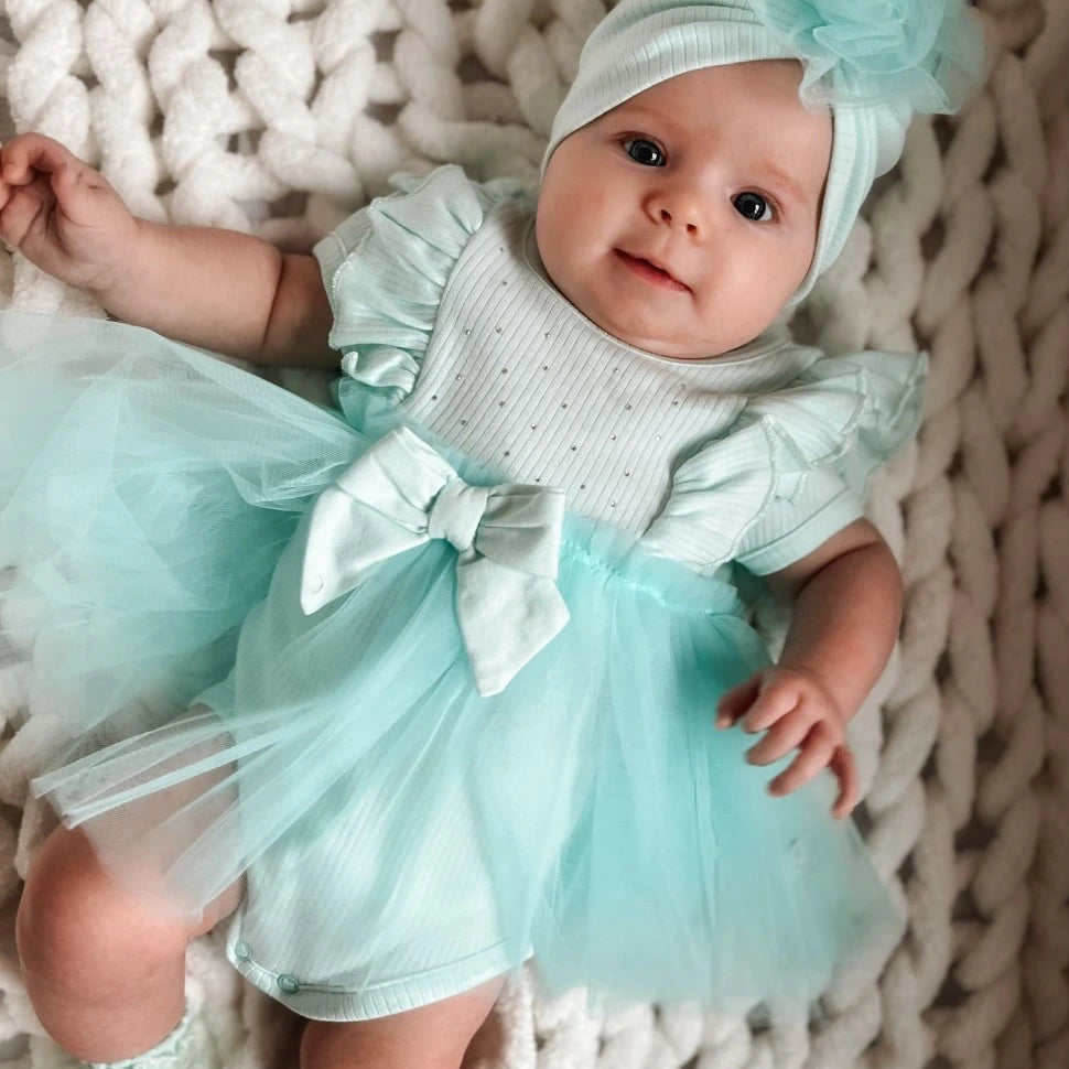 caramelo kids mint tulle dress and turban set
