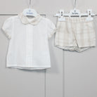 dbb collections boys beige and white shirt and shorts set 