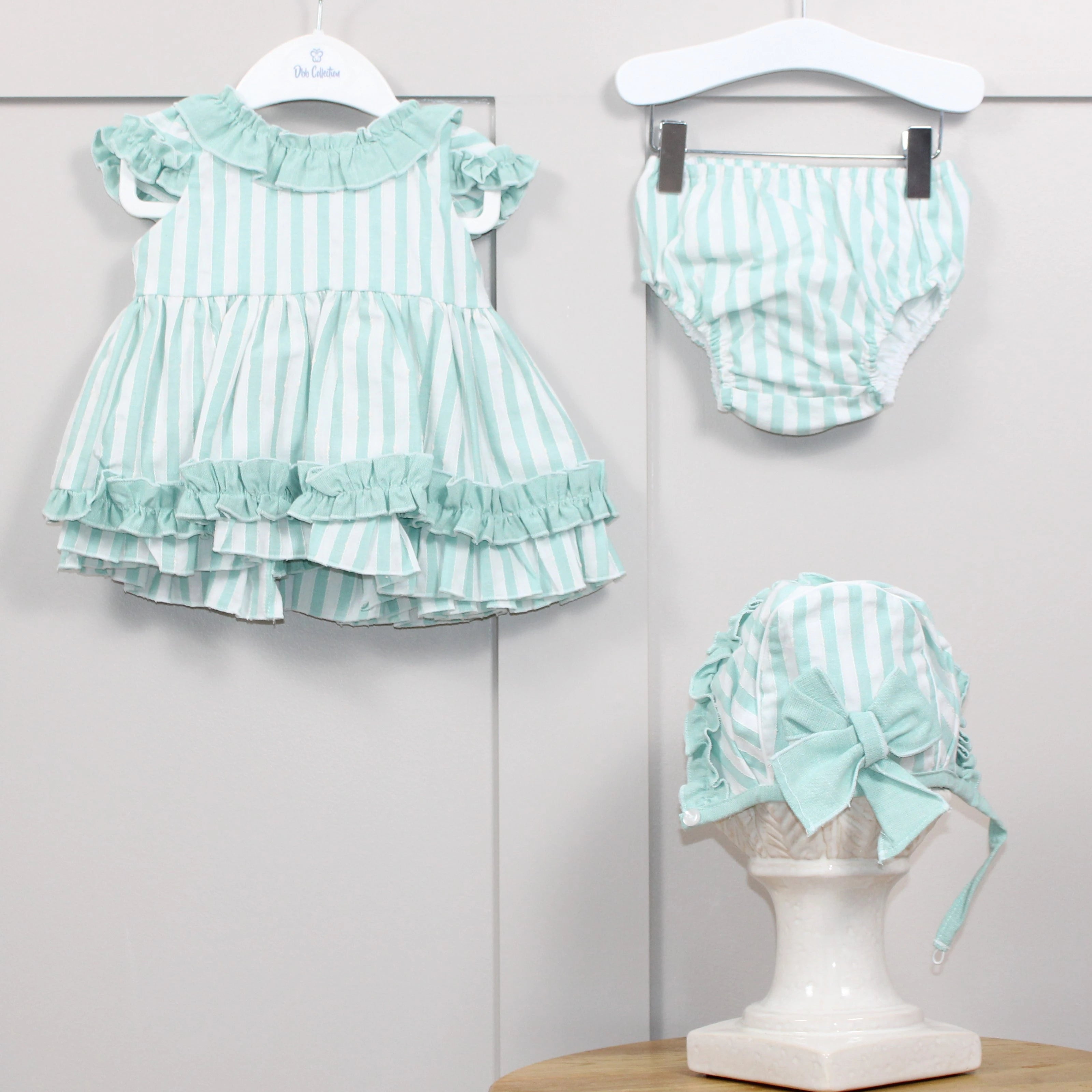 dbb collections mint striped dress bloomers and bonnet set 