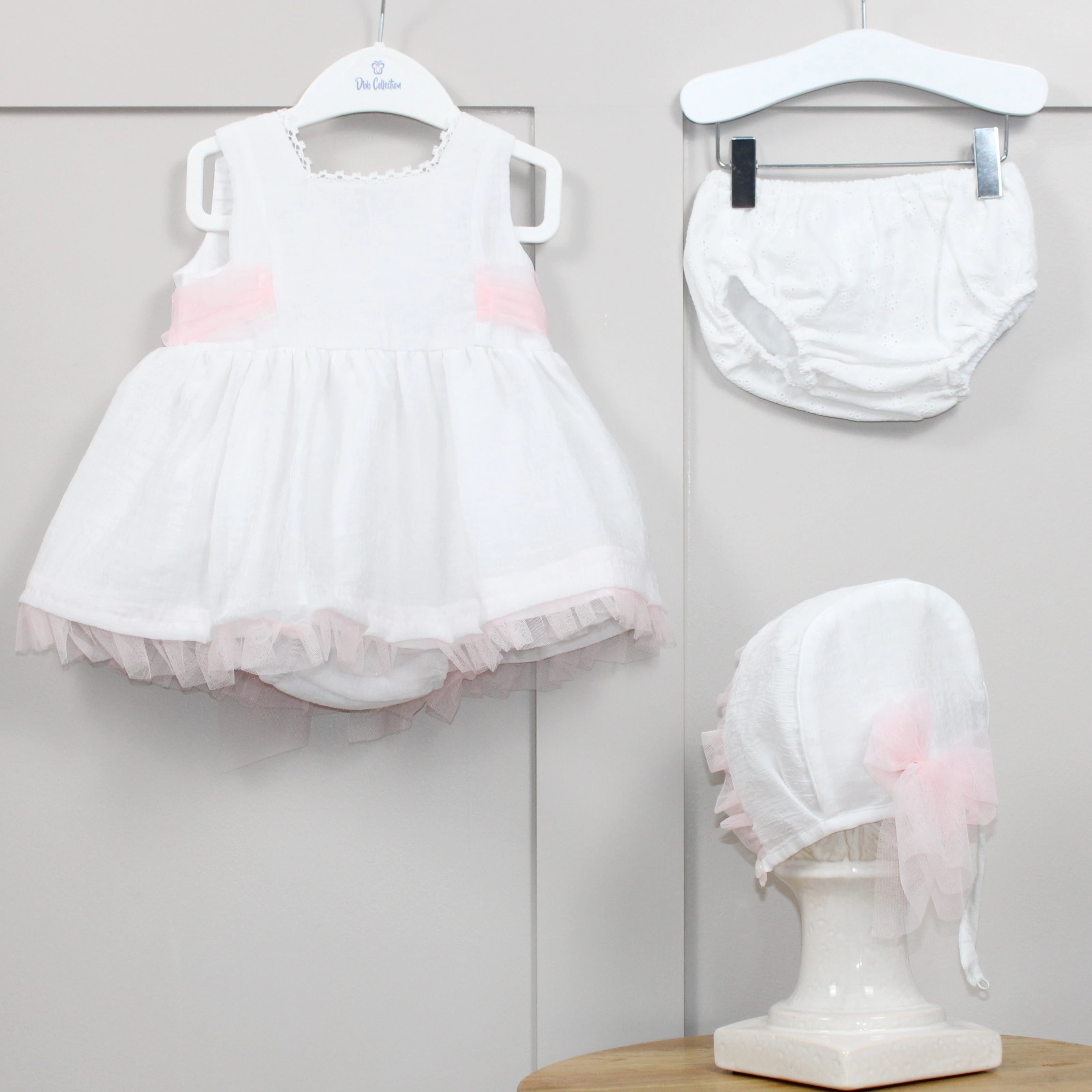 dbb collections white dress set with pink tulle sash
