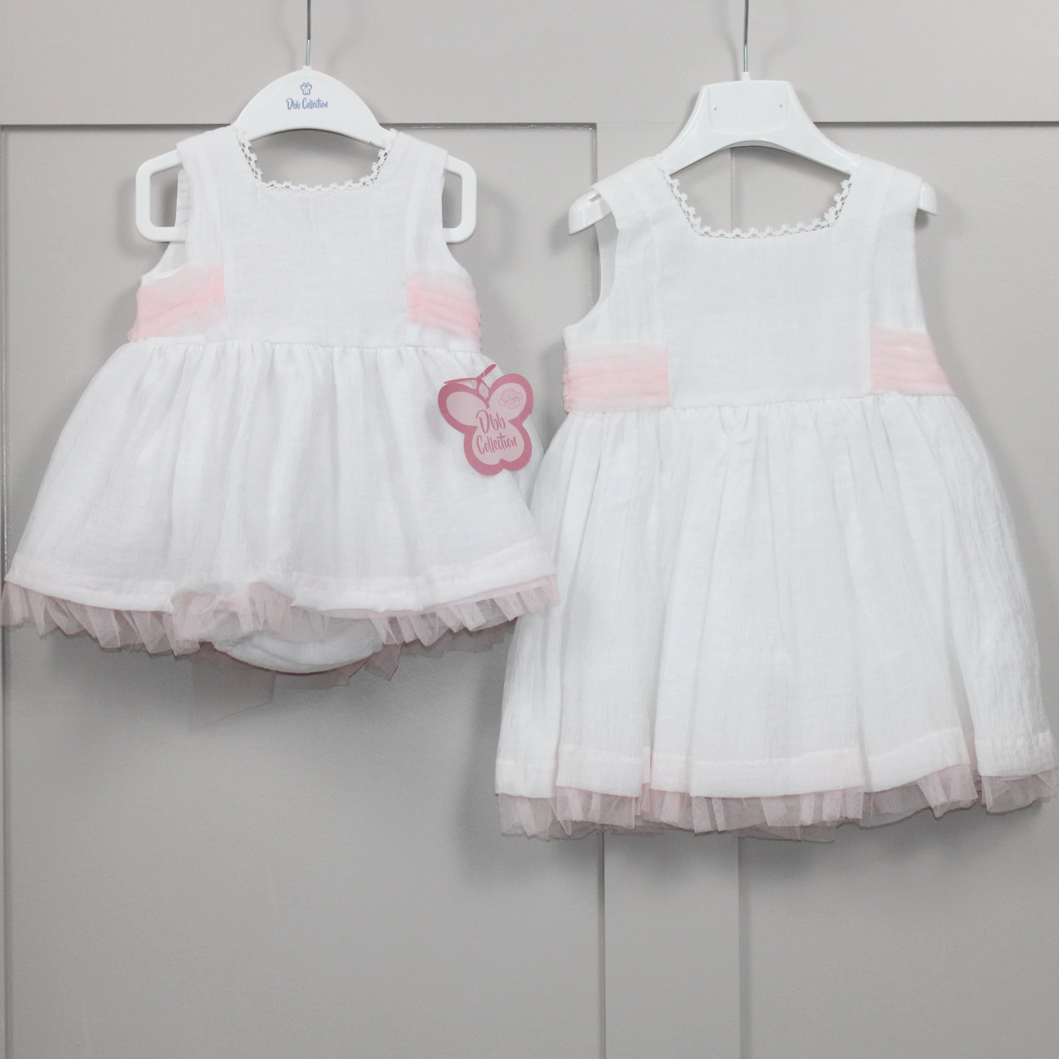 dbb collections white summer dress with pink tulle waist band and bow