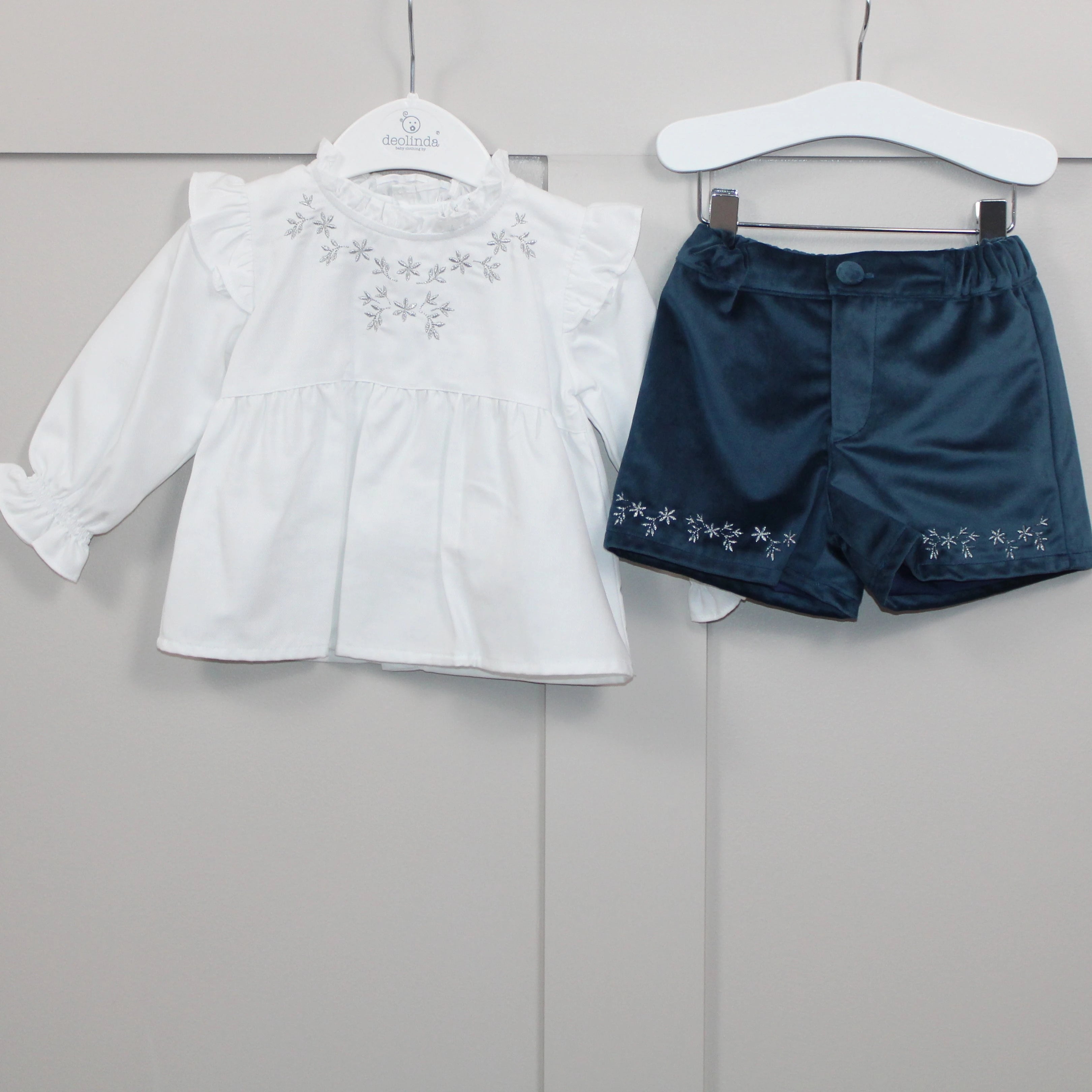 deolinda navy velour shorts and blouse set 