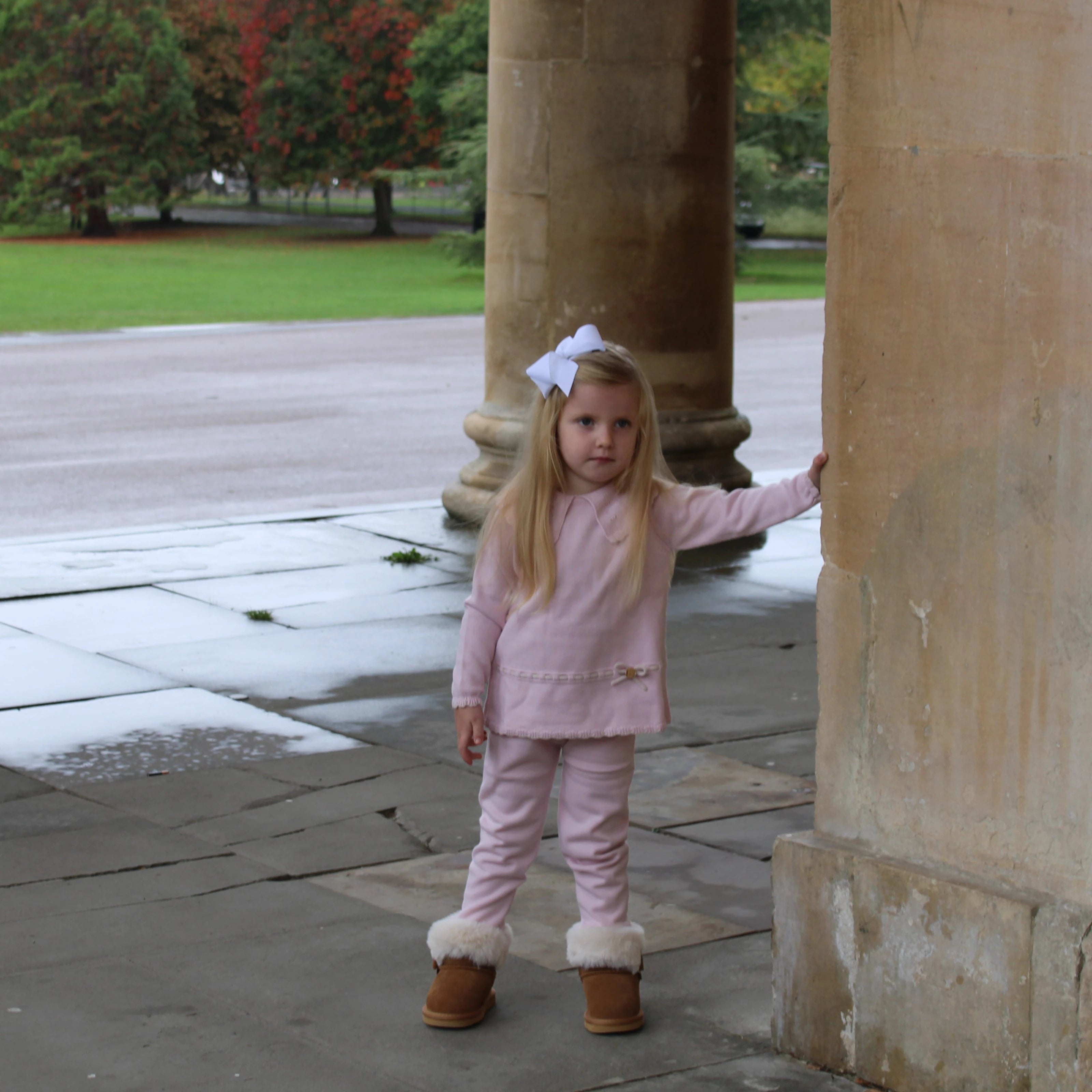 artesania granlei girls pink knit jumper and leggings