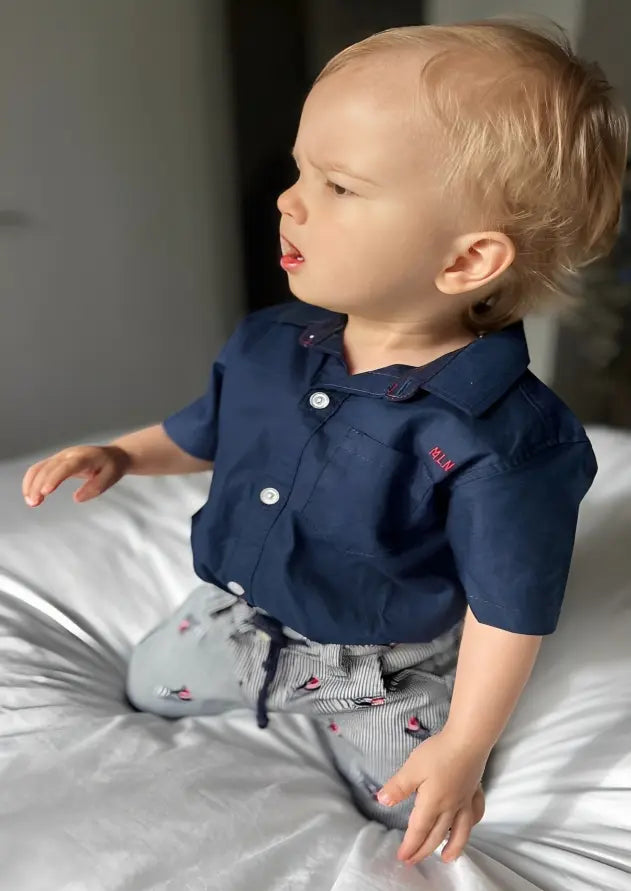 Hugo Navy Shirt and Shorts Set by Milon.  tors childrens wear ss23 collection