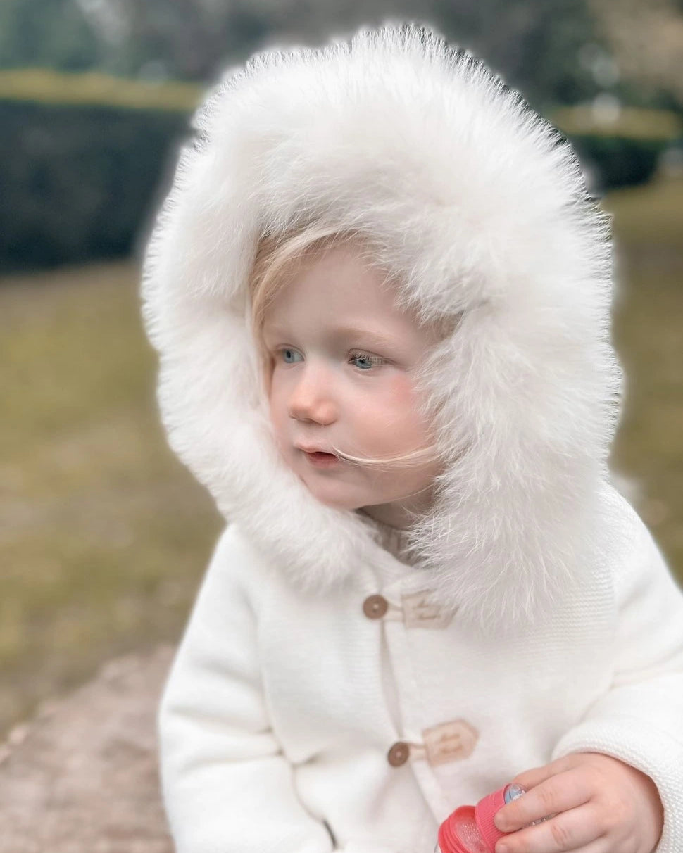 ivory faux fur hooded coat 