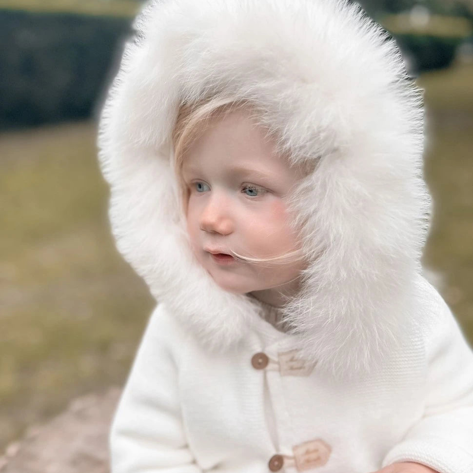 ivory faux fur hooded coat 