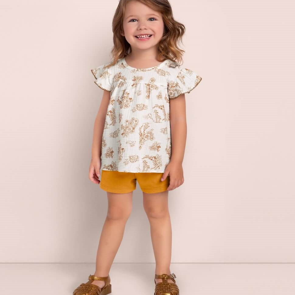 Lainey Mustard Blouse and Shorts Set by brand milon