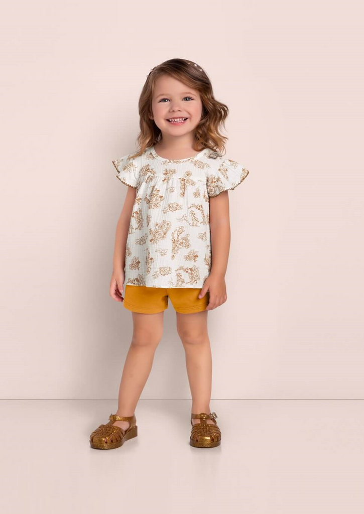 Lainey Mustard Blouse and Shorts Set by brand milon