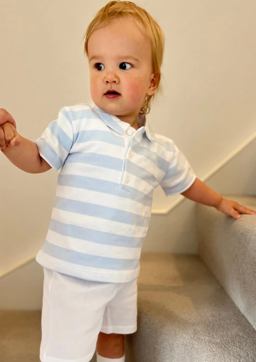 sky and white striped T-Shirt & Shorts Set by sardon