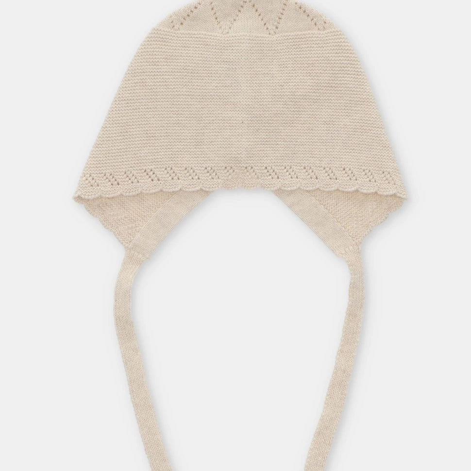 Beige Knit Bonnet With Ties by martin aranda 