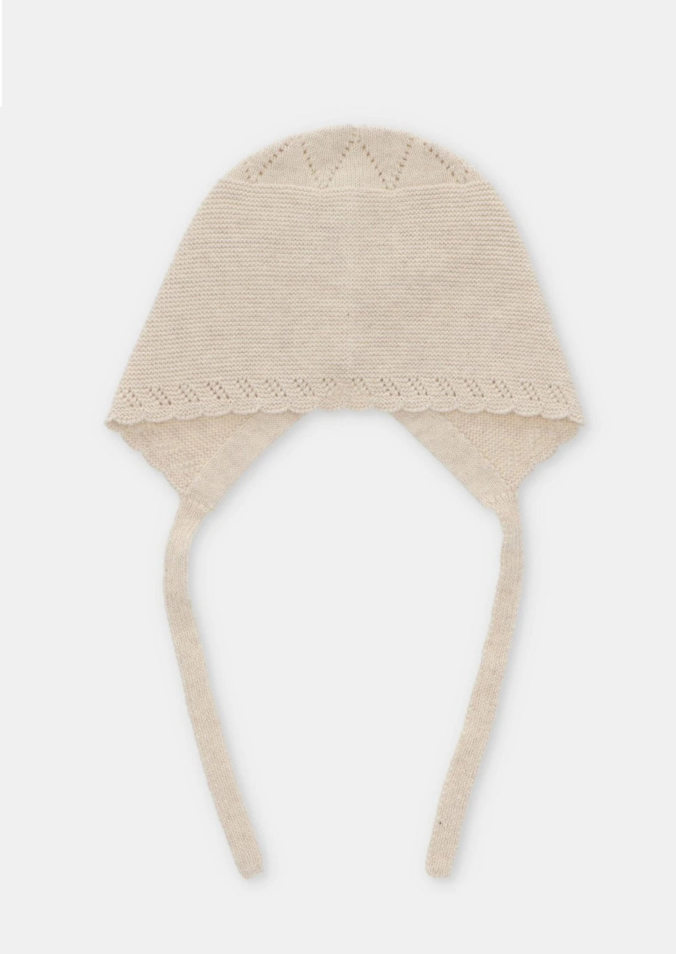 Beige Knit Bonnet With Ties by martin aranda 
