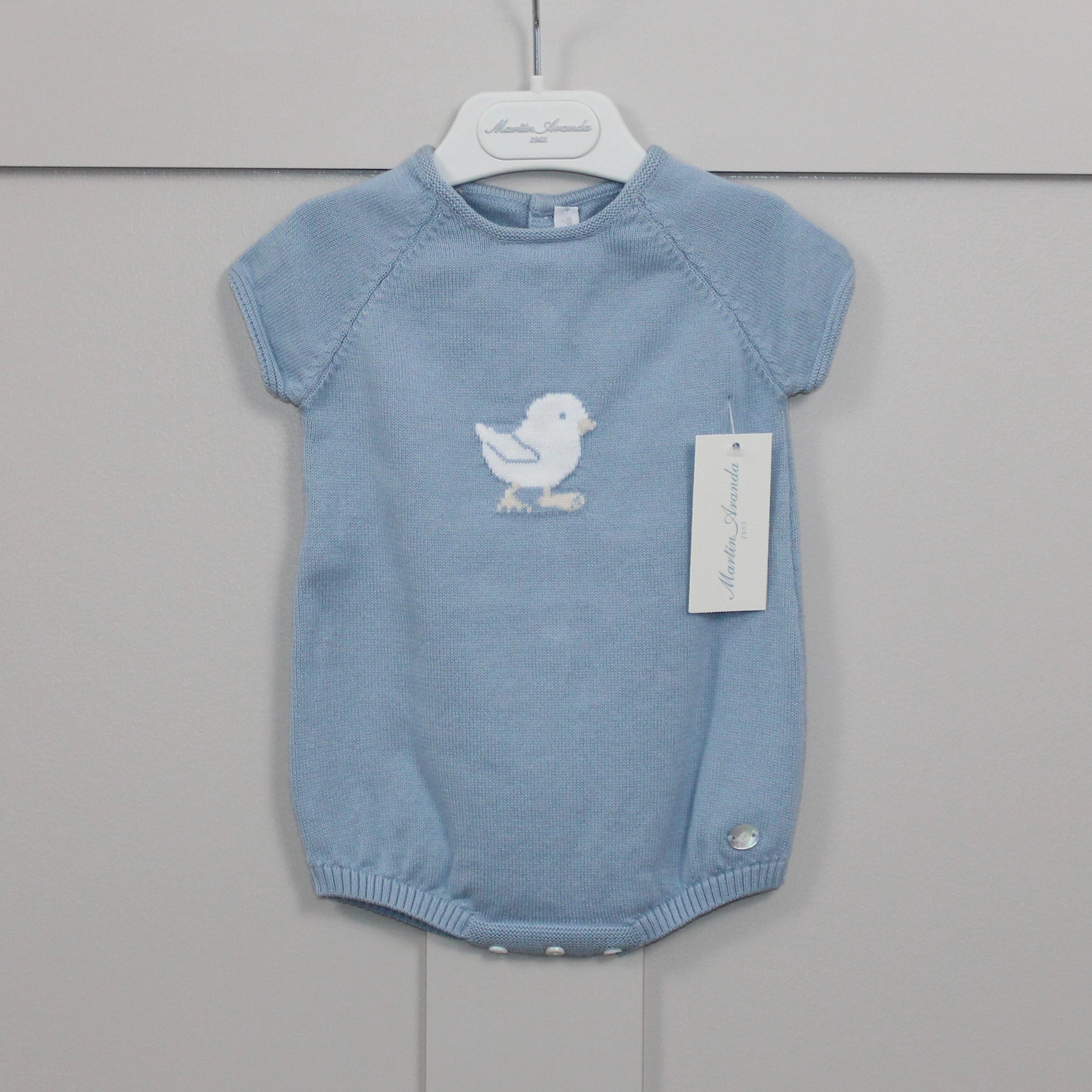 martin aranda blue jacquard knit duck romper