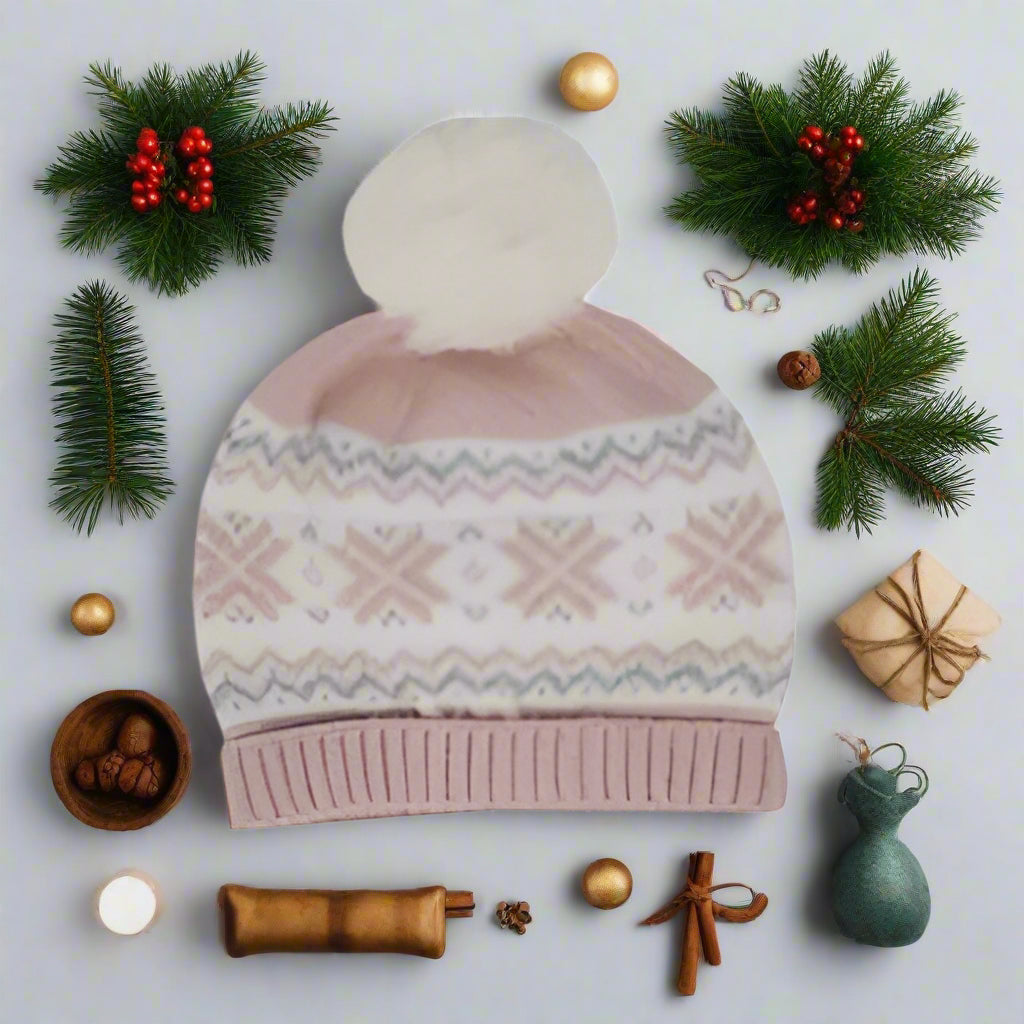 pink fair isle winter hat