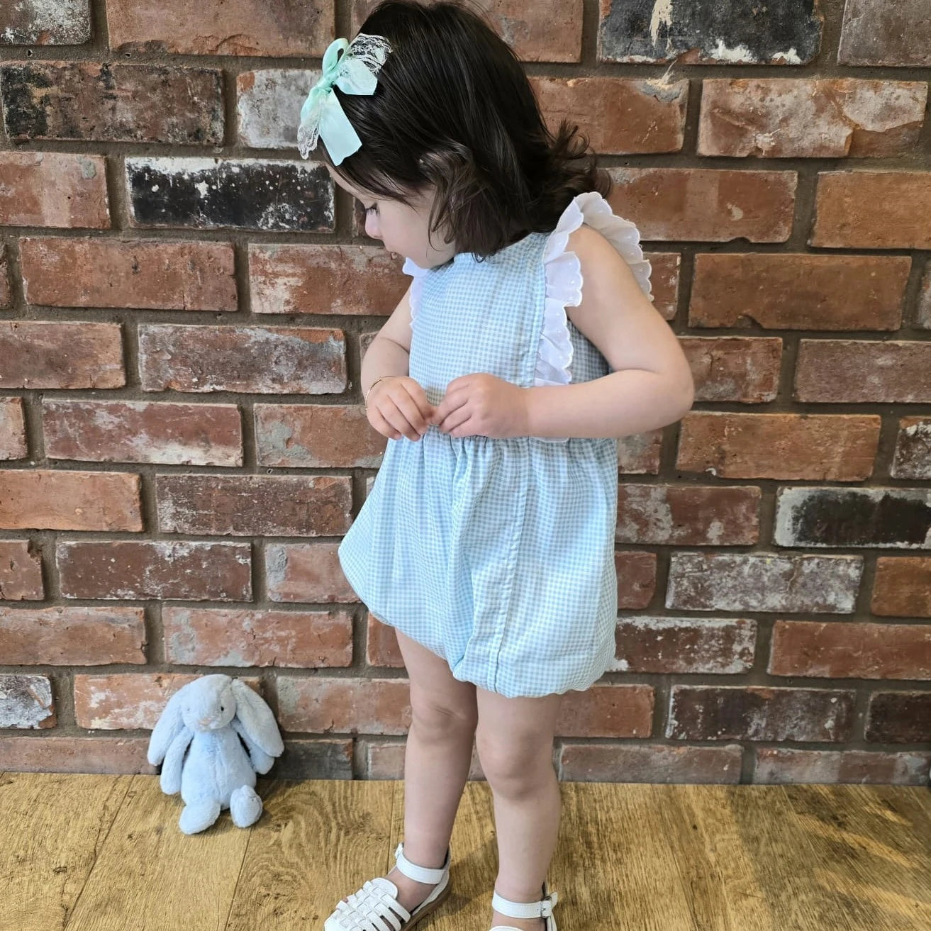 Turquoise Gingham Girls Romper by rapife
