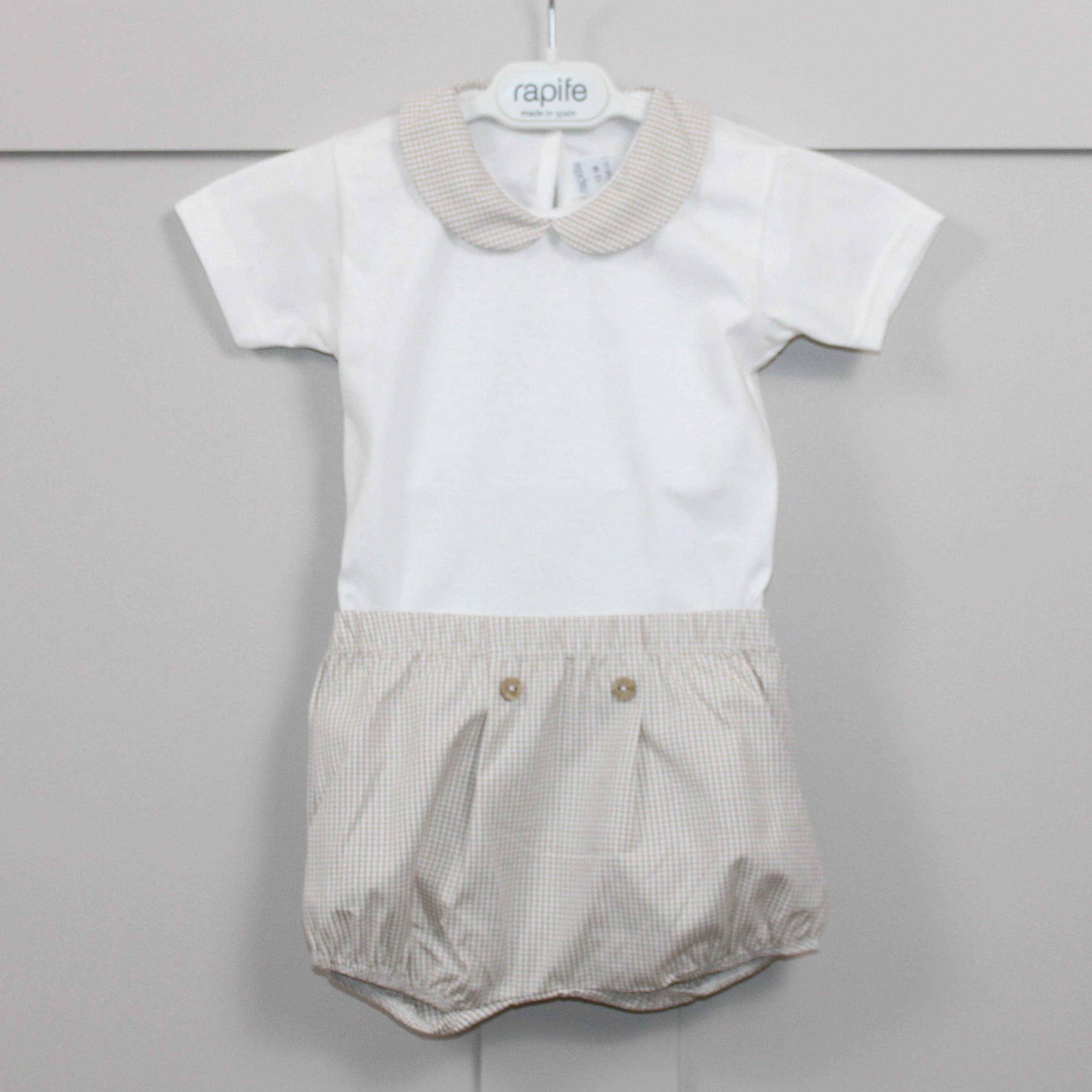 rapife Camel Gingham Bodysuit and shorts