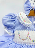 Blue hand Smocked girls dress and bow