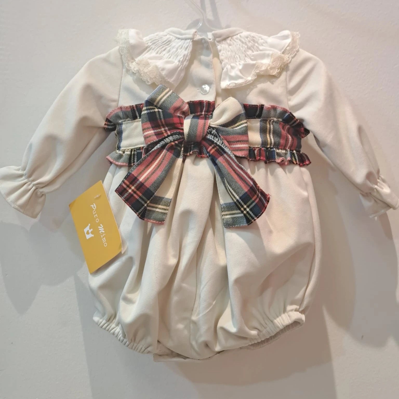 christmas baby romper with red tartan 