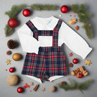 boys tartan dungaree set with white shirt made by sardon