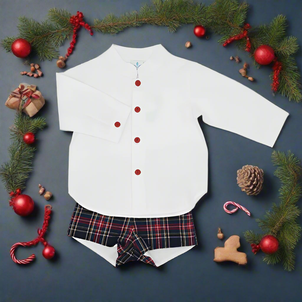 boys shirt and tartan shorts set made by sardon