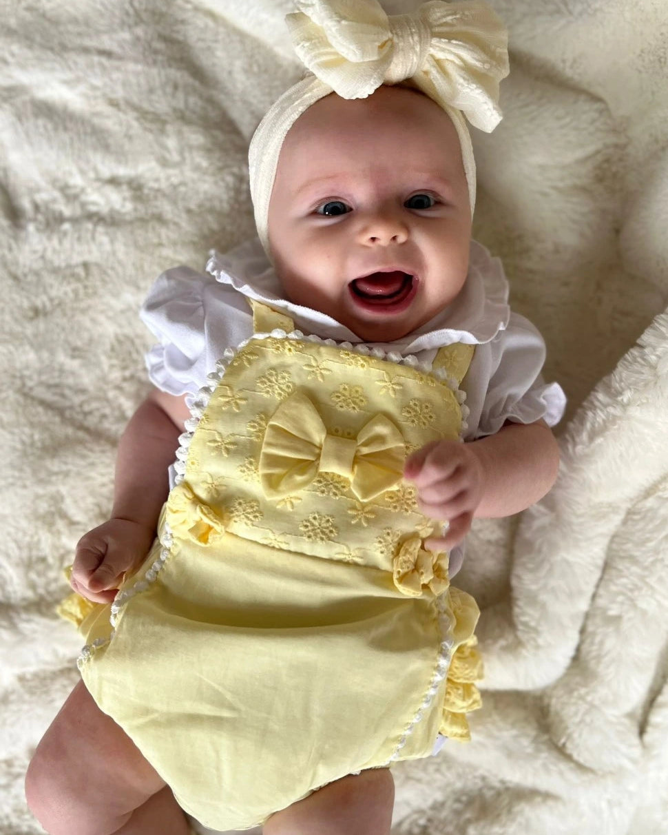 tors childrens wear Lemon Broderie Anglaise Dungaree Set by caramelo kids