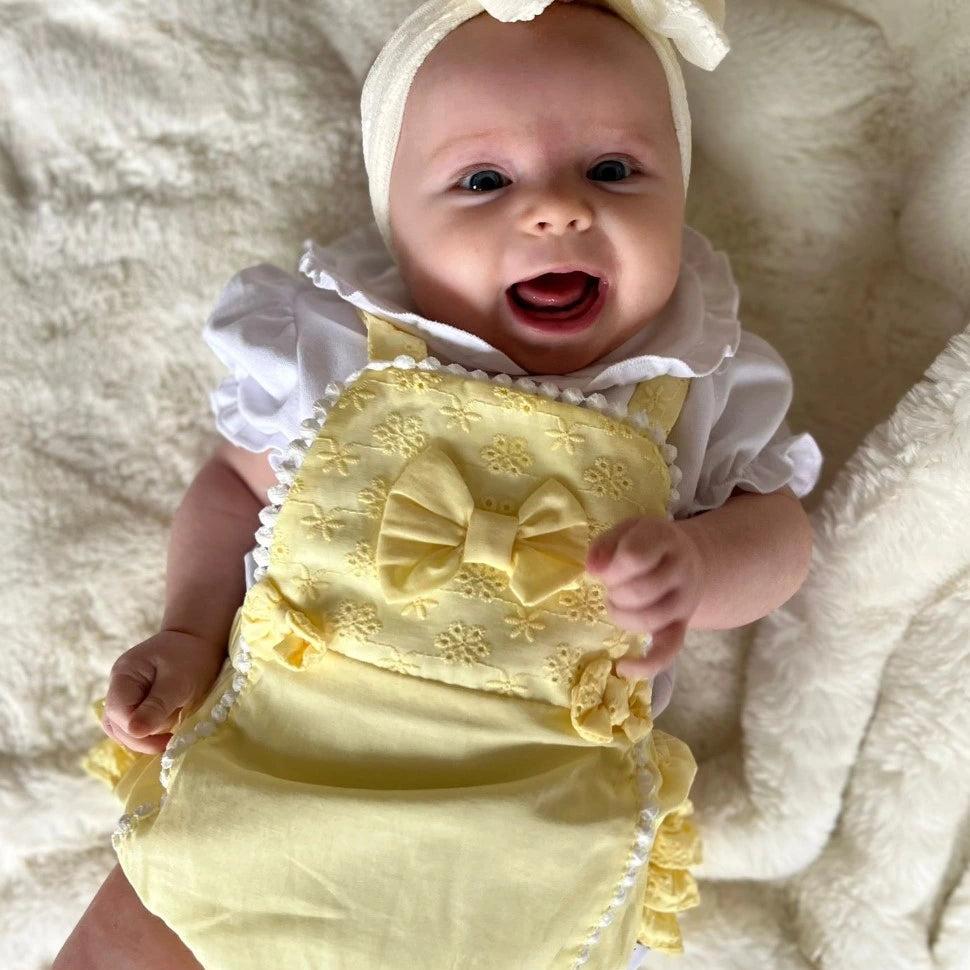 tors childrens wear Lemon Broderie Anglaise Dungaree Set by caramelo kids