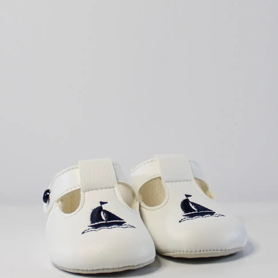 Boys White Shoes With Navy Yacht Motif by Baypods