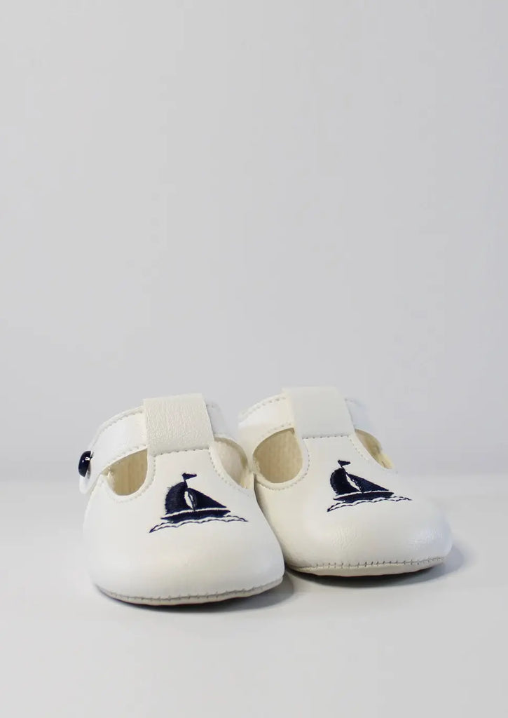Boys White Shoes With Navy Yacht Motif by Baypods
