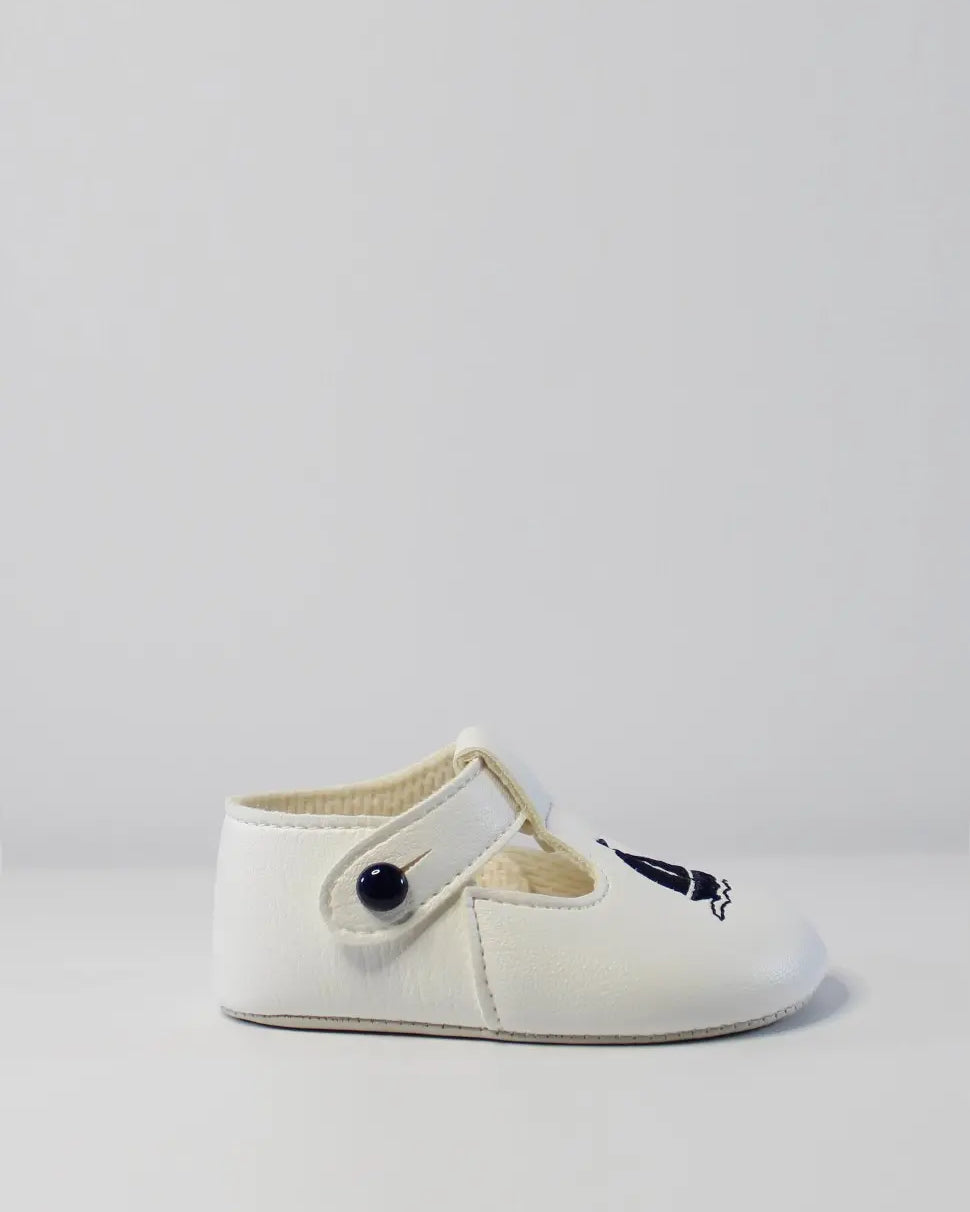 Boys White Shoes With Navy Yacht Motif by Baypods from tors childrens wear